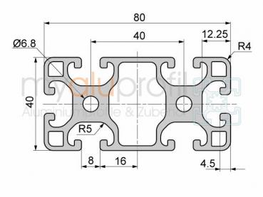 Bar in Length 6040 mm - Aluminium profile 40x80 light groove 8 I-type